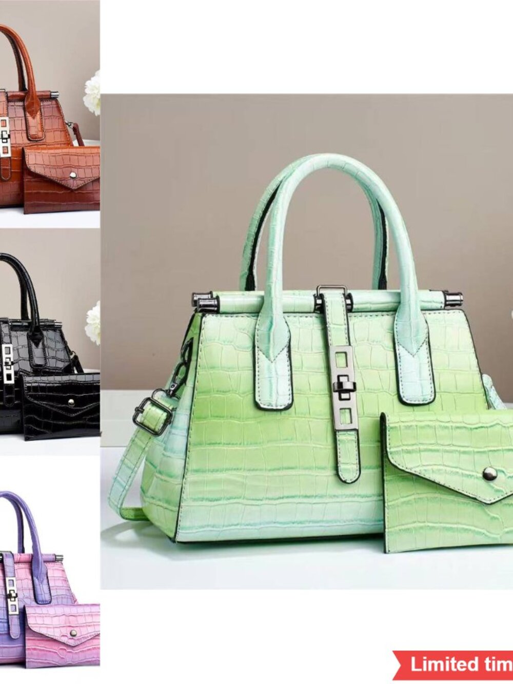 2pcs Crocodile Pattern Shoulder Crossbody Handbag Set